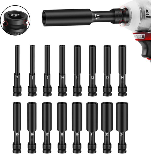 VIBRATITE 1/2 Zoll Steckschlüssel Hex Buchse Kopf Adapter Set 8-24mm für elektrische und pneumatische Werkzeuge - Bild 1
