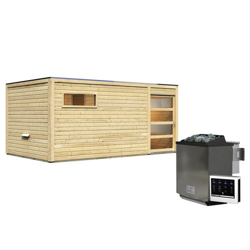 KARIBU Saunahaus Walk in Beige mit 9 kW Bio-Kombi-Ofen und externer Steuerung aus Fichtenholz, B/T/H: 508 x 276 x 210 cm - Bild 2