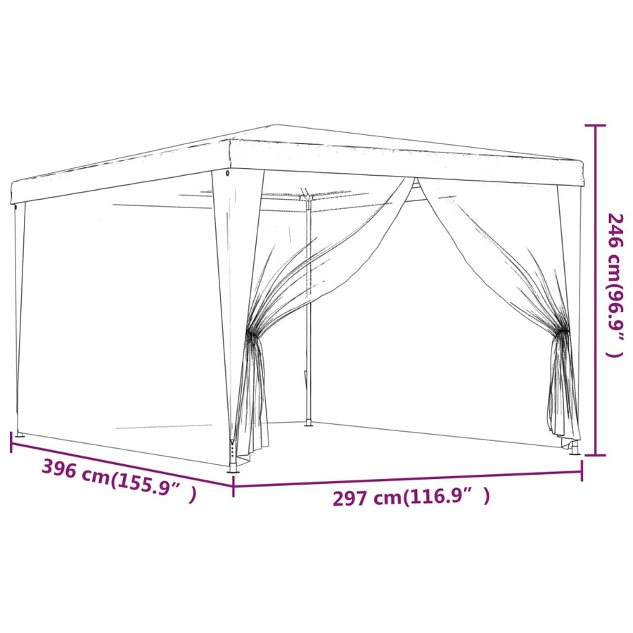 vidaXL Partyzelt aus HDPE in Blau mit 4 Mesh-Seitenwänden, B/T: 4 x 3 m - Bild 5