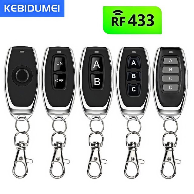 kebidumei RF Fernbedienung 433 MHz mit Ein-Aus-Taste und lernbarem EV1527 Code in Schwarz für Smart Home, LED-Licht, Auto, Tor, Garage und Alarmanlagen - Bild 1