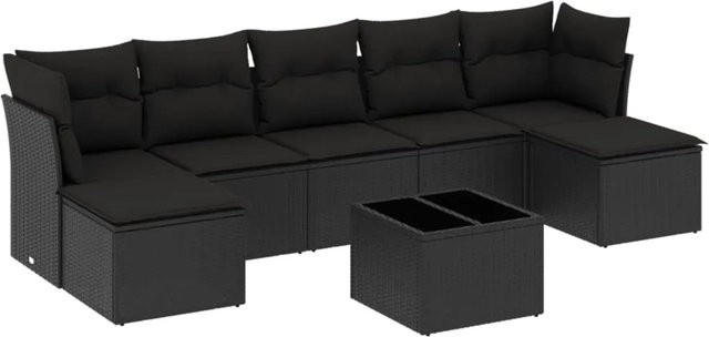 vidaXL 8-tlg Garten-Sofagarnitur aus Poly-Rattan mit Kissen, Schwarz - Bild 1