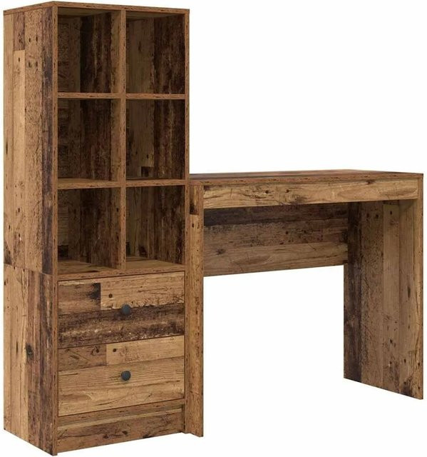 vidaXL Schreibtisch und Hochboard Set aus Holzwerkstoff in Braun, 2-teiliges Büroset im minimalistischen Design - Bild 1