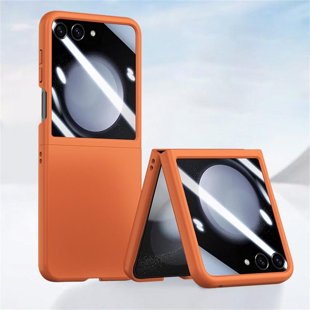 Samsung Galaxy Z Flip 6 und Z Flip 5 Hülle mit Displayschutz, Ultra Schlank, Matt, Stoßfest, Orange - Bild 1