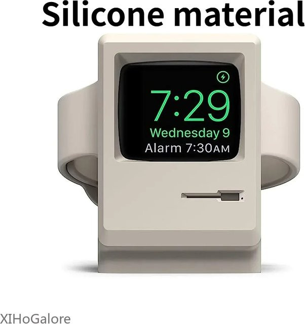 Apple Ladestation Silikon, Retro-Computer-Muster, Schwarz, Unisex - Bild 1