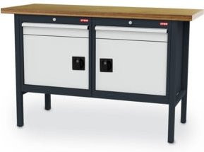 STIER Werkbank mit 2 Schubladen und 2 Türen in Grau, B/T/H: 150 x 60 x 96 cm - Bild 1