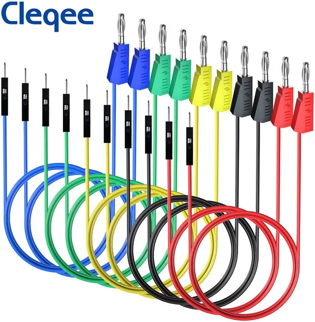 Cleqee P1532 Silikon-Überbrückungskabel Set mit Dupont-Steckern und stapelbaren Bananensteckern, 26 AWG, Mehrfarbig, 10 Stück - Bild 1