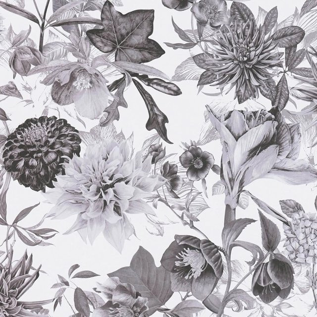 PROFHOME 381753-GU Blumen Tapete Floral Matt in Grau Schwarz Weiß, Vlies-Tapete mit botanischem Muster, Breite: 0,53 m, Länge: 10,05 m - Bild 1