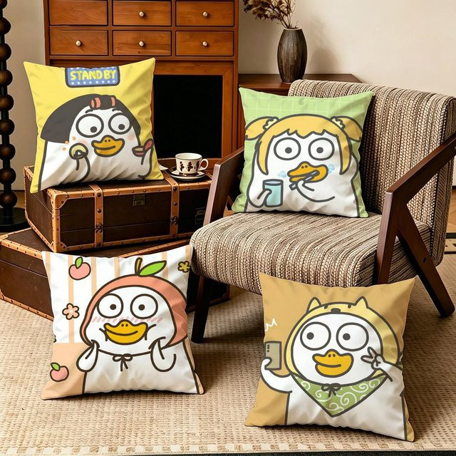 IP-Duckyo FriendsS Kissenbezug Set aus weichem Samt in Weiß und Multicolour, 4-teilig mit Reißverschluss, B/H: 50 x 50 cm, 45 x 45 cm, 40 x 40 cm - Bild 1