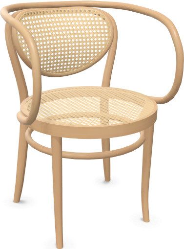 Thonet 210 R Stuhl mit Armlehnen aus Buchenholz und Rohrgeflecht in Beige - Bild 1
