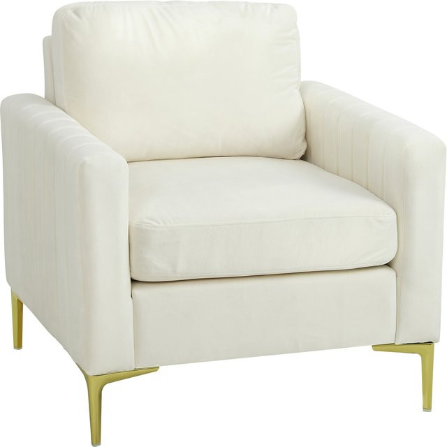 HOMCOM Relaxsessel mit Samtbezug in Creme, moderner Sessel mit Polsterung und Metallbeinen für Wohnzimmer, Schlafzimmer oder Büro - Bild 1