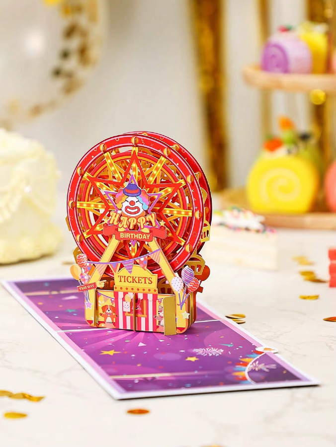 Opjoys 3D-Popup-Grußkarte Zirkus-Riesenrad zum Geburtstag in Mehrfarbig - Bild 3
