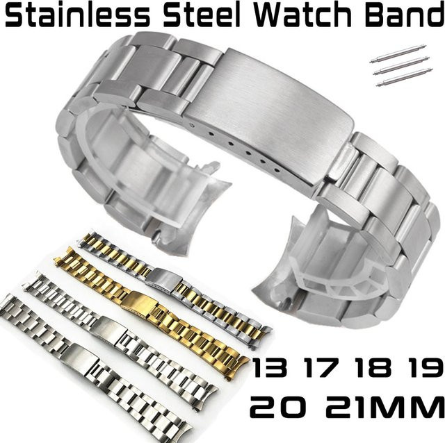 DAHASE Uhrenarmband Edelstahl, gebogenes Ende, Faltschließe, Silber, Unisex - Bild 1