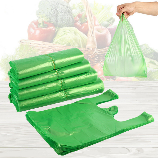 100er Paket Grüne Einweg Plastiktüten mit Griff für Supermarkt und Lebensmittel als praktische Tragetasche - Bild 1