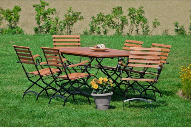 Merxx Schlossgarten Gartenmöbel Set 7-teilig aus Stahl und geöltem Eukalyptusholz in Grau, Ausziehbarer Gartentisch B: 150 cm, T: 90 cm, H: 75 cm (ausziehbar auf 100 cm) - Bild 3