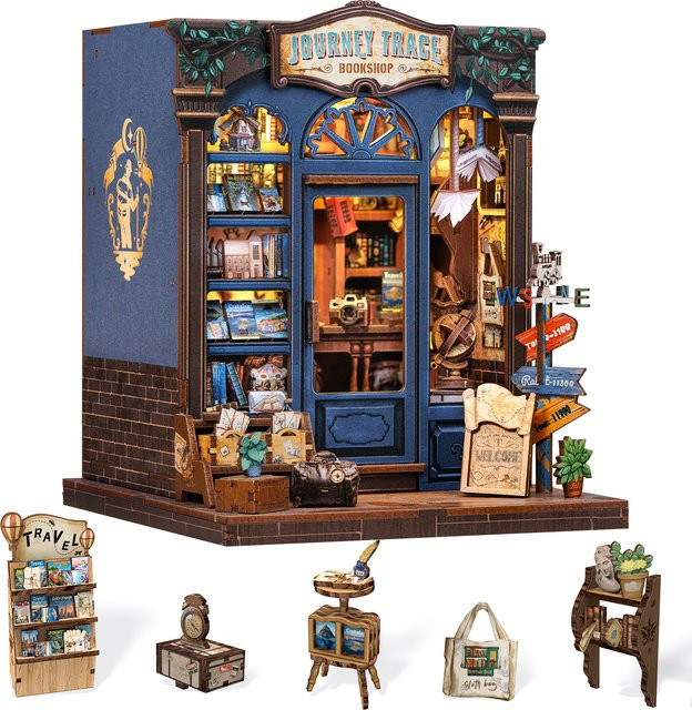 CUTEBEE Miniatur-Hausmodell, Holz-Puppenhaus-Buchnischen-Set, mit LED-Beleuchtung - Bild 1