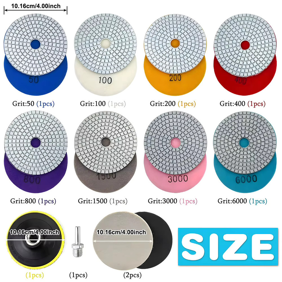 Podofo Diamant-Polierscheiben-Set mit Wollpads und Filzscheibe, Multicolor, Durchmesser: 100 mm - Bild 6