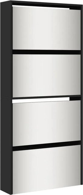 vidaXL Schuhschrank mit Spiegel in Schwarz, 4 Fächer, modern, B/T/H: 63 x 17 x 134 cm - Bild 1