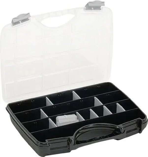 Raaco Sortimentskasten mit 25 Fächern und 21 losen Trennwänden, Schwarz und Transparent, B/T/H: 38,8 x 29,0 x 6,1 cm - Bild 1