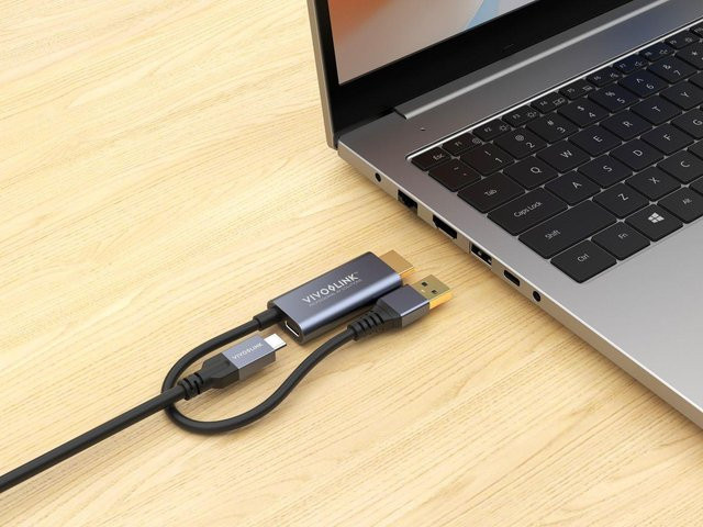 VivoLink HDMI zu USB-C Adapter für Laptops ohne USB-C Anschluss, Grau - Bild 1