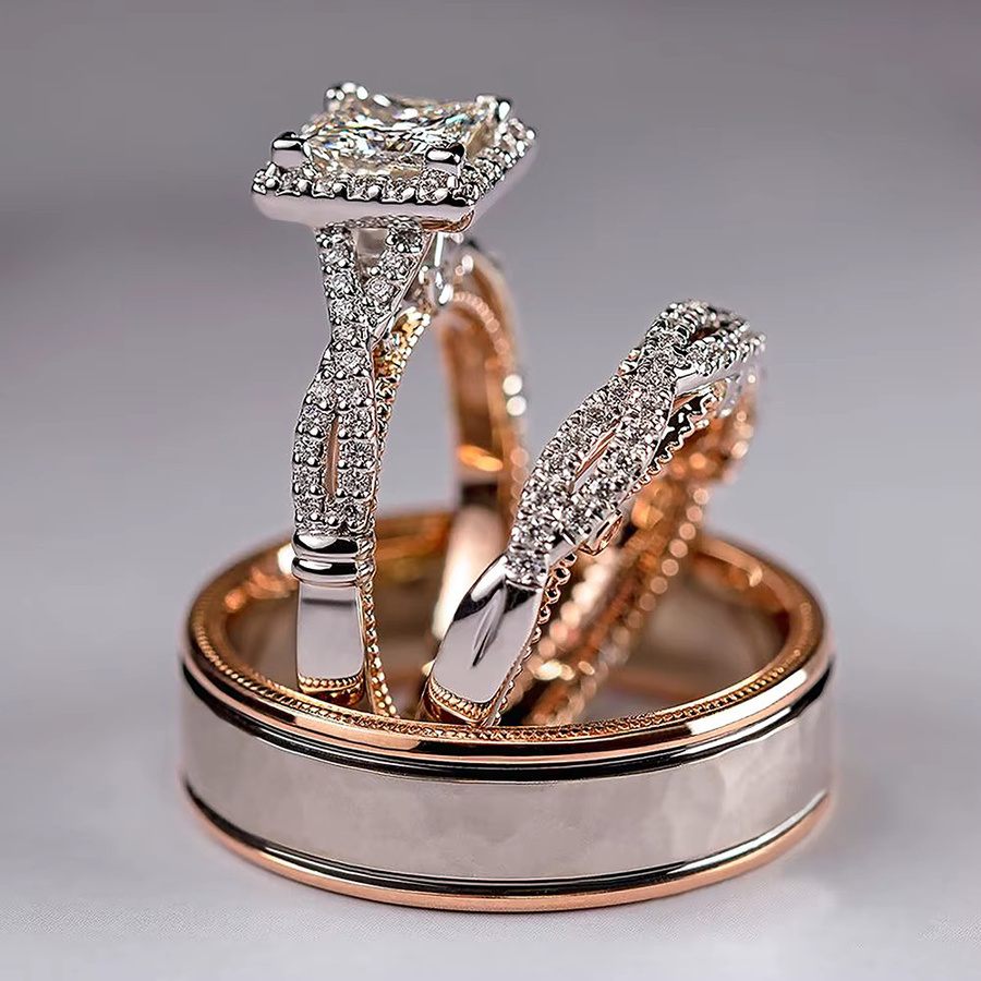 Huitan Luxus Ring-Set, Silber, Zirkonia, Unisex - Bild 2