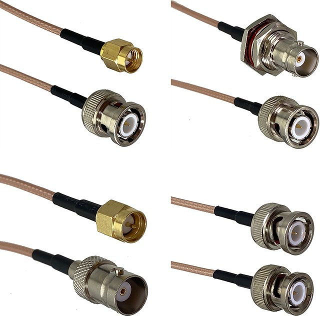 RG316 HF-Koaxial-Jumper-Pigtail mit BNC auf BNC-SMA-Stecker und Buchse, gerade, Farbe: Silber - Bild 1