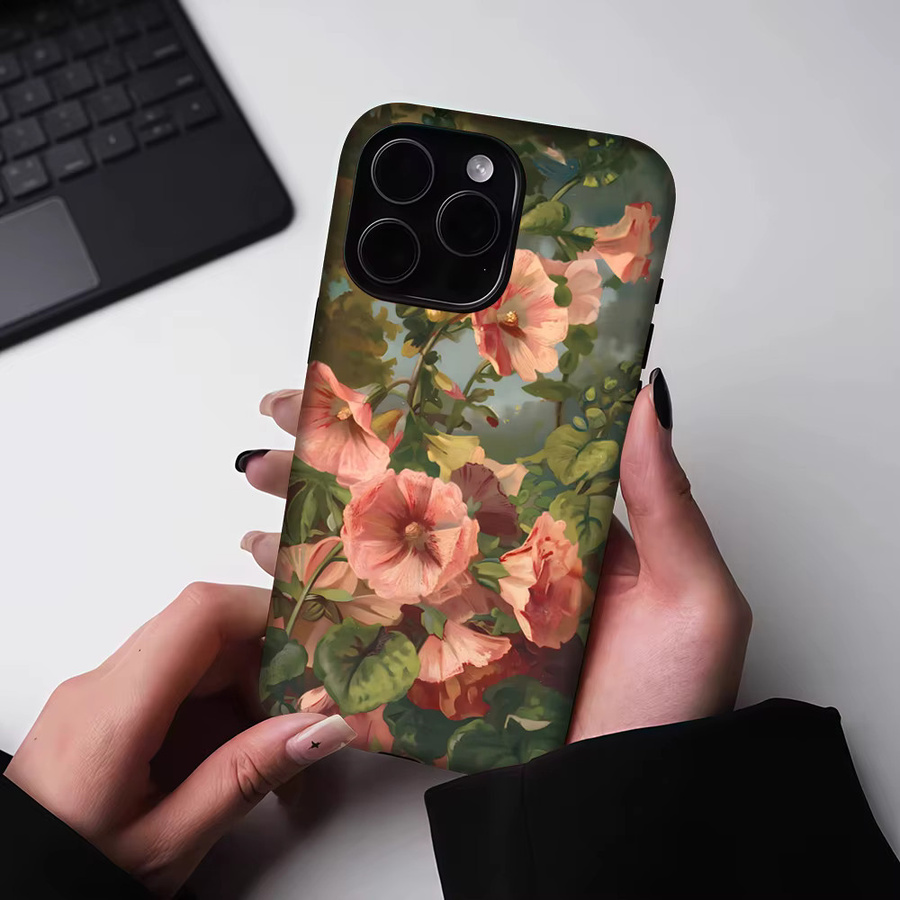 Potdemiel Magnetische Handyhülle mit Hollyhock Ölgemälde für iPhone 17 16 15 14 13 Pro Max Plus, Mehrfarbig - Bild 5