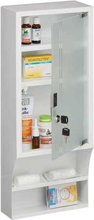 Relaxdays Medizinschrank aus Stahl und Glas in Weiß mit Glastür, abschließbar und wandmontiert, B/T/H: 65 x 27 x 12 cm