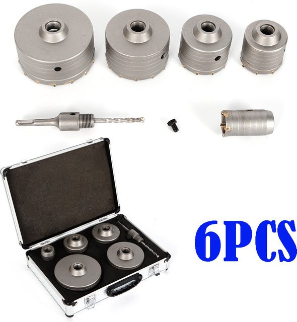 CNCEST Betonbohrer Set mit SDS-Plus Adapter in Silber, Durchmesser: 40 mm, 68 mm, 80 mm, 100 mm, 120 mm - Bild 1