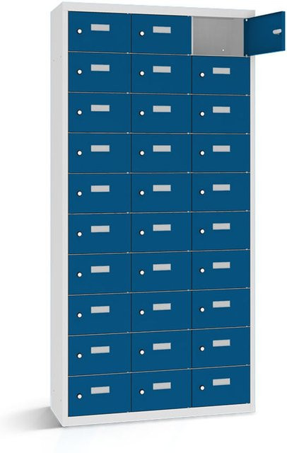 rotstahl Wertfachschrank mit 30 Fächern, Farbe Dunkelblau, Korpus Lichtgrau, B/T/H: 117,5 x 50 x 180 cm - Bild 1