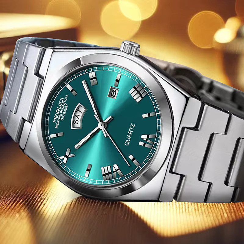 MEIRUIQI Armbanduhr Edelstahl, Grün, Silber, Herren, Analoguhr - Bild 4