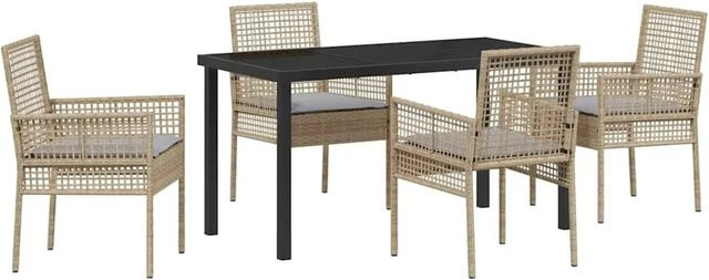 vidaXL 5-teilige Garten Essgruppe aus Poly Rattan und Stahl in Beige und Grau mit Kissen für Garten, Patio oder Balkon - Bild 1