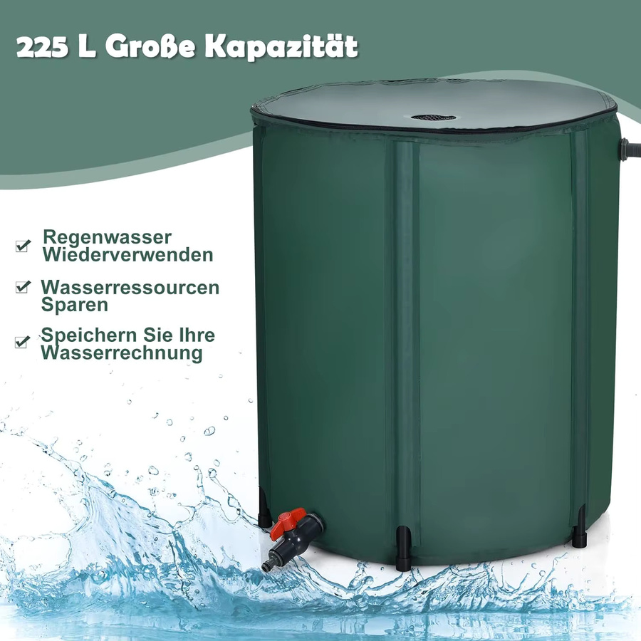 Faltbares GOFLAME Regenfass aus PVC mit Überlaufventil, Grün, Volumen: 225 l, B/T/H: 60 x 60 x 80 cm - Bild 4