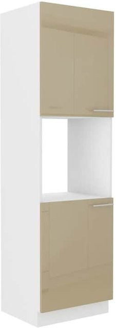 Küchen Hochschrank Lara in Cappuccino Beige Hochglanz mit Einlegeböden und offenen Regalfächern, Breite: 60 cm - Bild 1