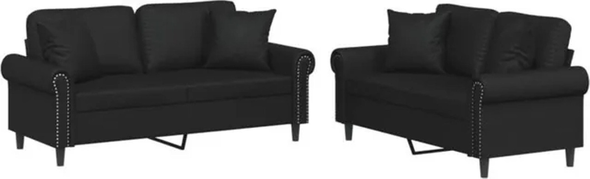 Vidaxl 2-tlg. Sofagarnitur in Schwarz aus Kunstleder mit Metallgestell im modernen Design - Bild 1