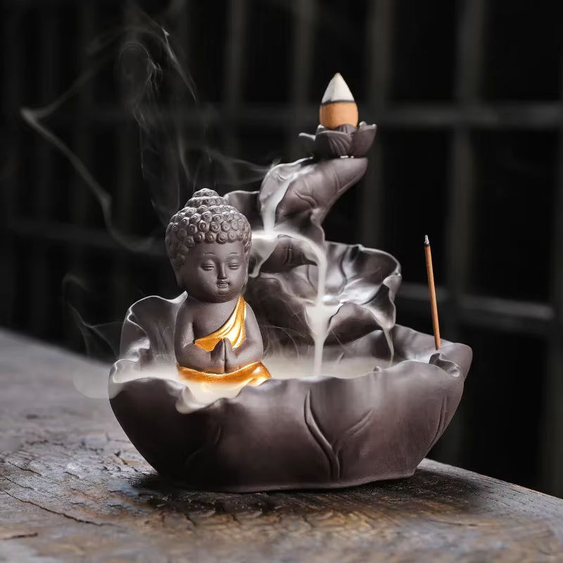 MINIDEAL Zen Buddha Rückfluss-Räuchergefäß aus Keramik in Lila mit Lotus-Design für Aromatherapie - Bild 3