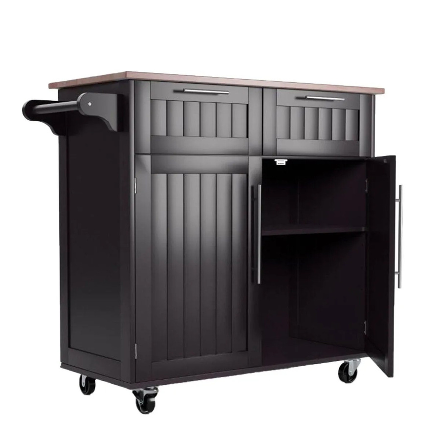 Costway Kücheninsel mit Arbeitsplatte und Handtuchhalter in Braun und Schwarz, Küchenwagen aus Holz und Metall für Küche und Esszimmer - Bild 2