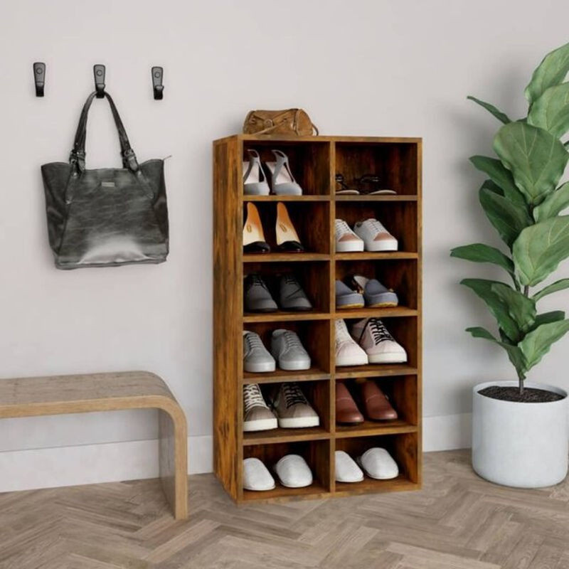 Schuhregal Vidaxl aus Holzwerkstoff in Räuchereiche Braun, B/T/H: 54 x 34 x 100,5 cm - Bild 1