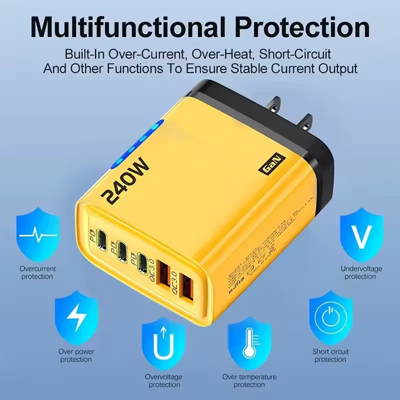 BMAD 240W GaN Schnellladegerät mit 5 Ports, QC3.0 und PD, EU/US-Stecker mit LED-Licht für iPhone, Samsung und Huawei - Bild 2