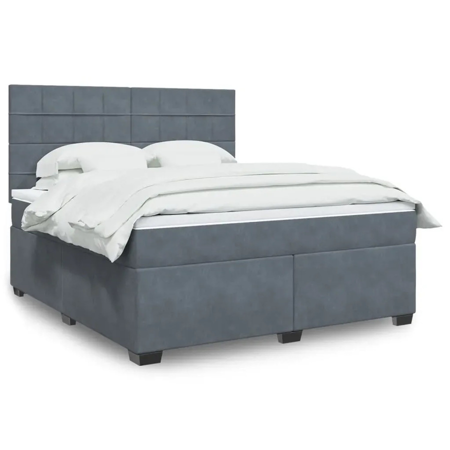 vidaXL Boxspringbett mit Matratze Dunkelgrau aus Samt mit USB-Ladeport und Unterbettbeleuchtung B/T: 180 x 200 cm - Bild 2
