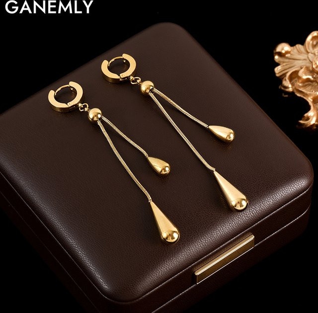 GANEMLY Ohrringe, Edelstahl, Gold, Damen, Teardrop Quaste - Bild 1