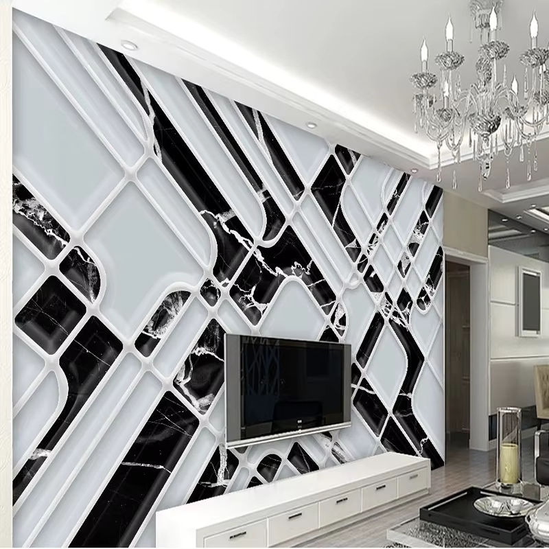 Moderne Fototapete von Jiadou in Schwarz mit Marmor- und Gitter-Design für dein Wohnzimmer - Bild 4