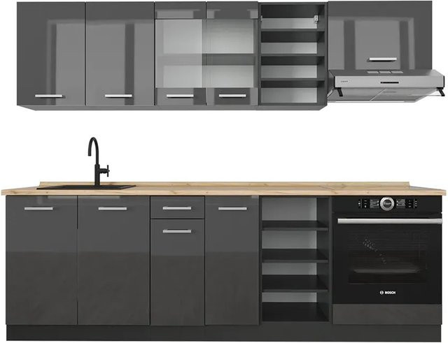 Vicco R-Line Küchenzeile Anthrazit Hochglanz Breite: 240 cm - Bild 1