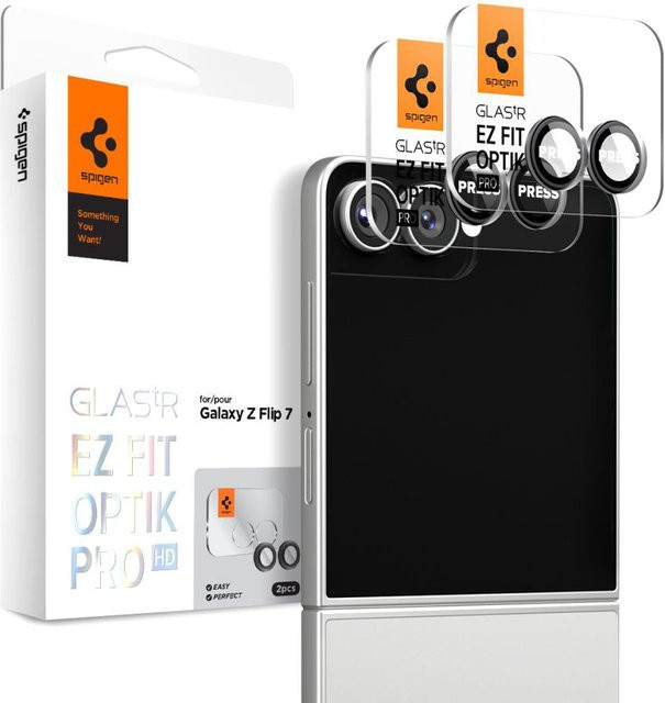 Spigen GlastR EZ FIT Optik Pro HD Schutzfolie aus gehärtetem Glas für Samsung Galaxy Z Flip7 F766, 2er Set, Schwarz - Bild 1