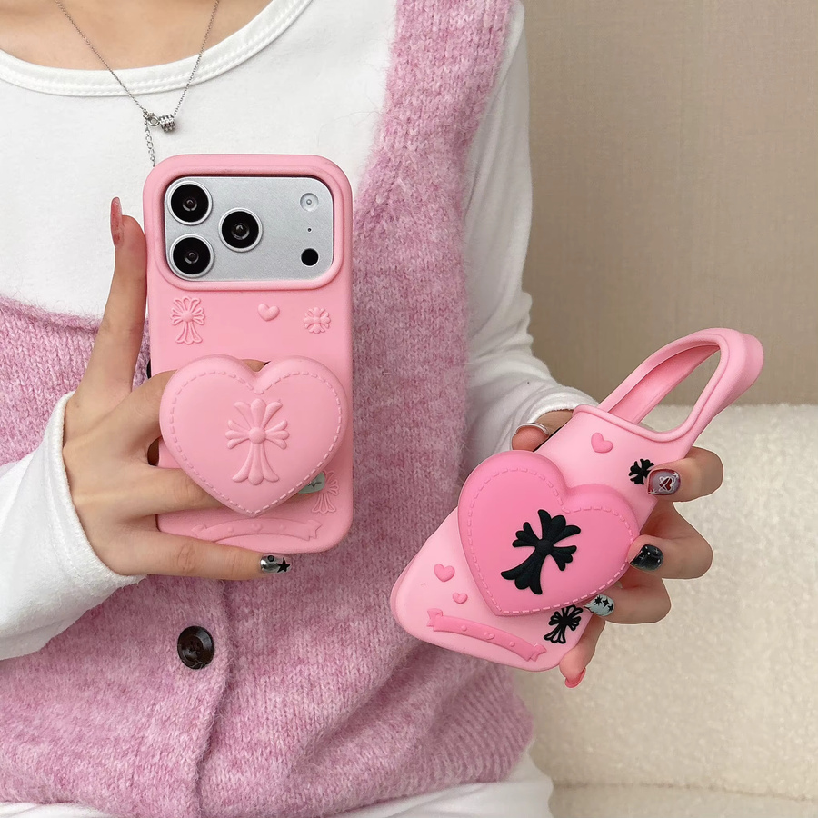 ZHUOHUAN Gothic Y2K Handyhülle mit ausziehbarem Standfuß für iPhone 15 14 13 16 17 Pro Max Plus in Pink, stoßfeste Silikon Schutzhülle mit Kreuz-Herz Design - Bild 5