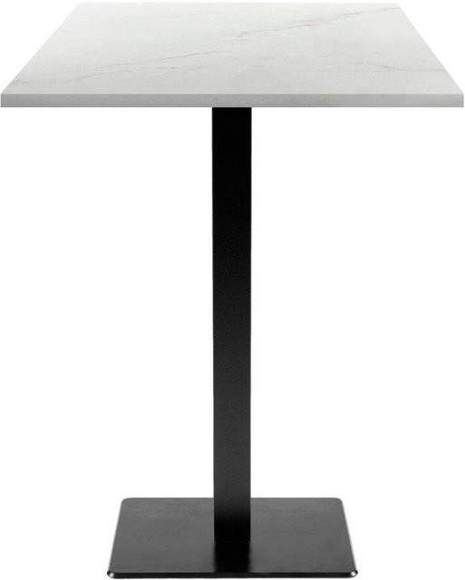 RestooTab Stehtisch Milan quadratisch in Stein- und Holzoptik mit weiß-beiger Marmorplatte und schwarzem Gestell, B/T/H: 60 x 60 x 113 cm - Bild 1