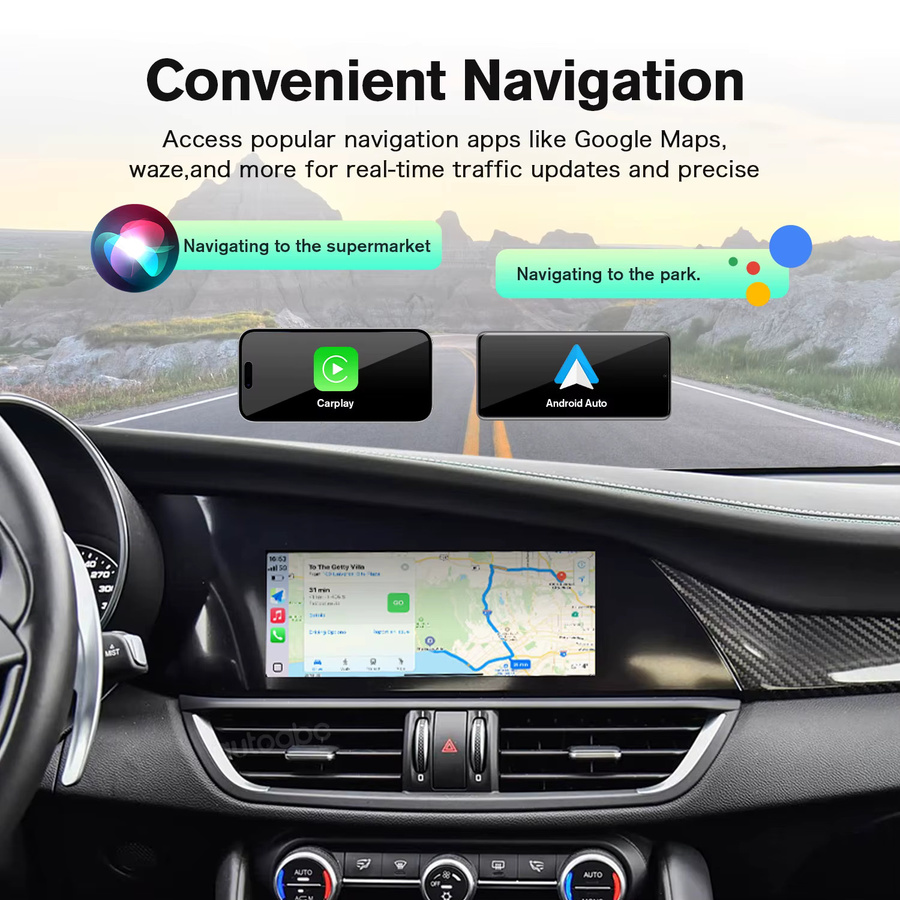 AUTOABC Drahtloses CarPlay und Android Auto Interface für Alfa Romeo Stelvio und Giulia 2017-2019, kompatibel mit der Original-Rückfahrkamera, Schwarz - Bild 4