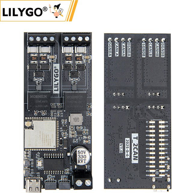 LILYGO T-2CAN ESP32-S3 Entwicklungsboard mit CAN FD Controller, SPI-Schnittstelle, 16MB Flash, 8MB PSRAM und Wi-Fi, Schwarz - Bild 1
