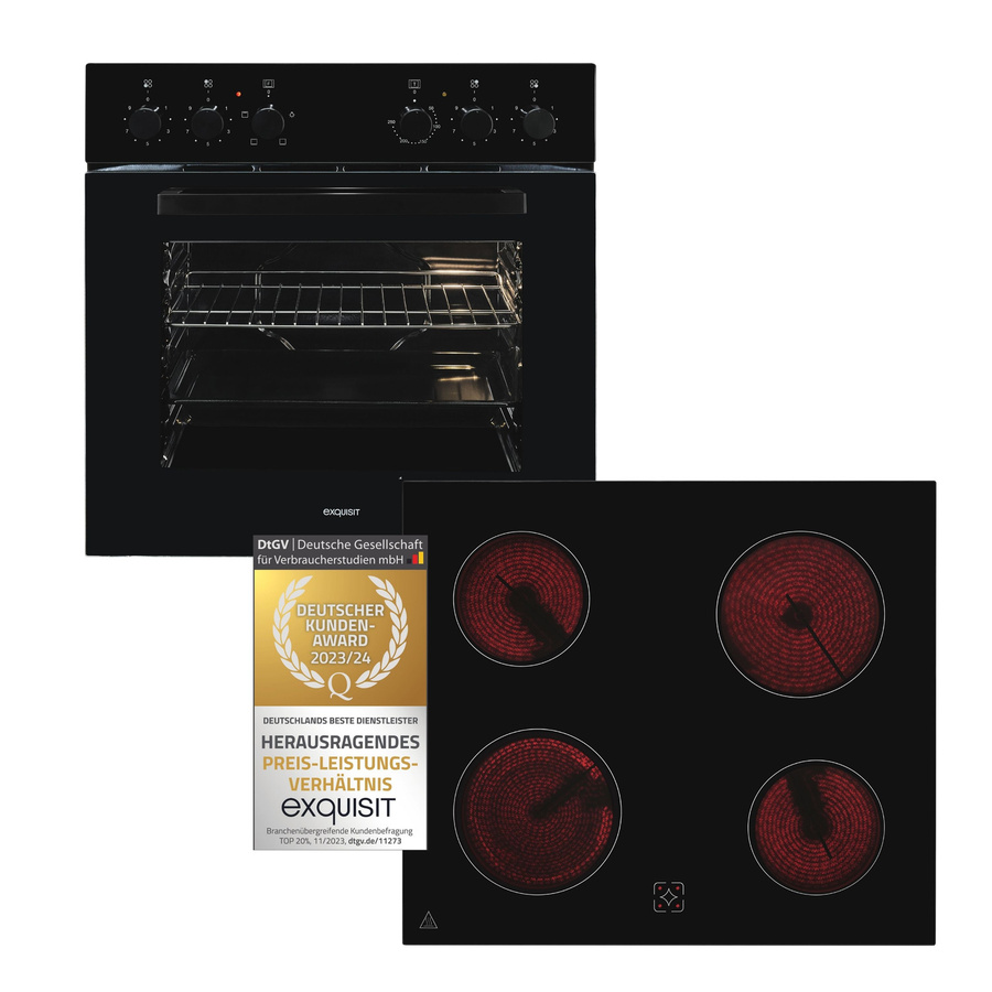 Exquisit Herdset EHE246-020-Set in Schwarz mit Glaskeramik-Kochfeld und Einbaubackofen - Bild 2
