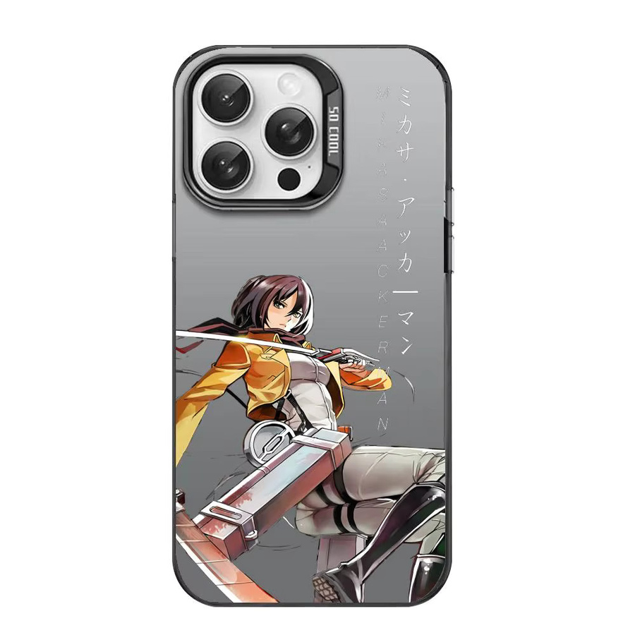 Stoßfeste Handyhülle im Japan Anime Attack on Titan Design für iPhone 17 16 15 14 13 12 11 Pro Max in Weiß mit Matte Laser Aurora Effekt - Bild 3