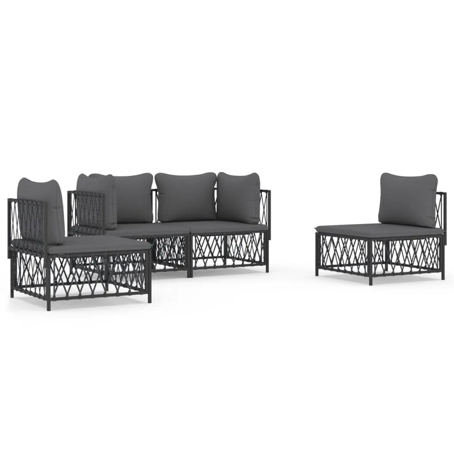 vidaXL 4-tlg Garten-Lounge-Set in L-Form mit Kissen, Anthrazit, pulverbeschichteter Stahl und Textilene - Bild 2